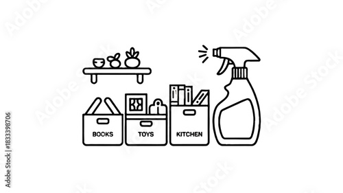 Organized Cleaning Products and Storage Boxes.