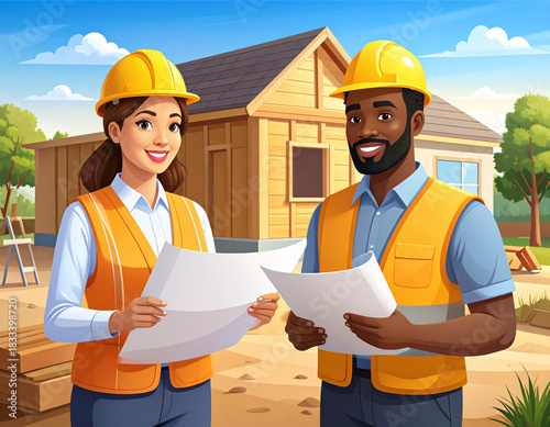 Team at a small residential construction site