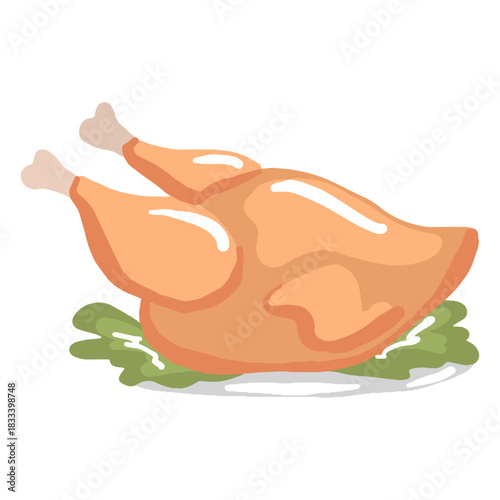 Hand drawn glossy cooked turkey dinner