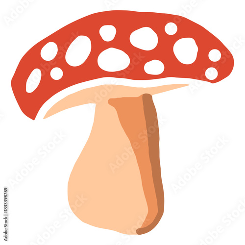 Hand drawn glossy spotted mushroom