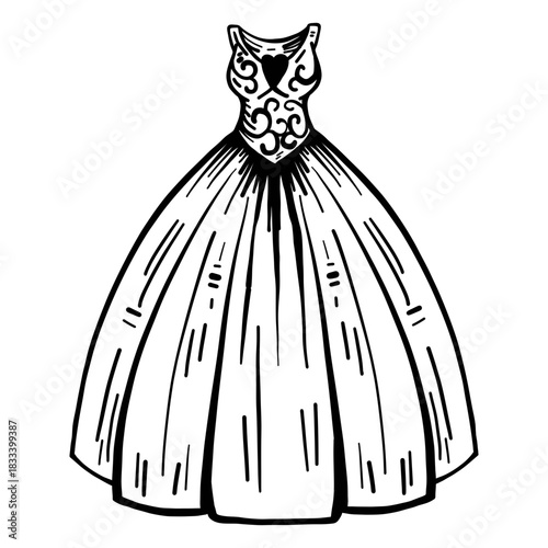 Elegant quinceanera dress hand drawn