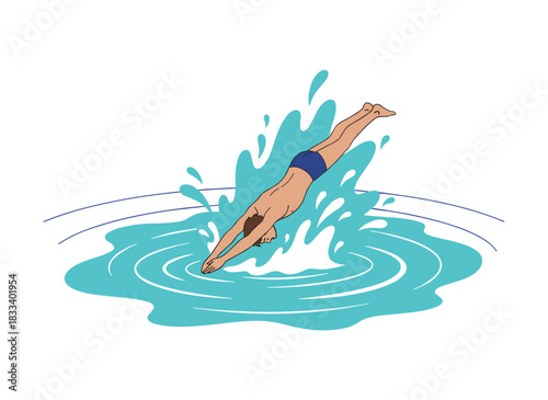 A child is sinking in water, a boy in danger during sea swimming, drowning and waving for help, an underwater incident depicted as a flat vector illustration of a panicked swimmer isolated on a white