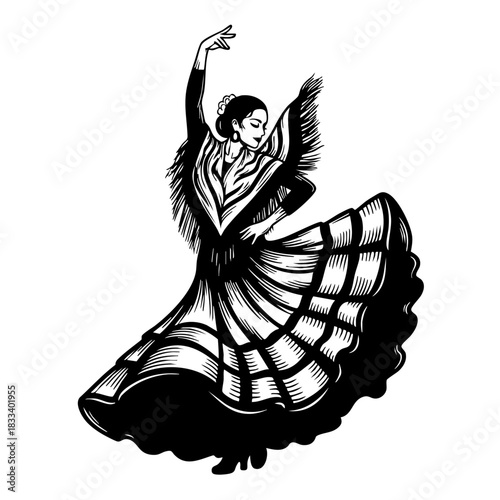 Black and white silhouette of ballerina and dancing vector illustration isolated on white background