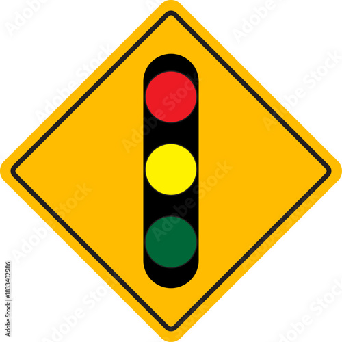 Diamond Warning Sign With Street Light Icons