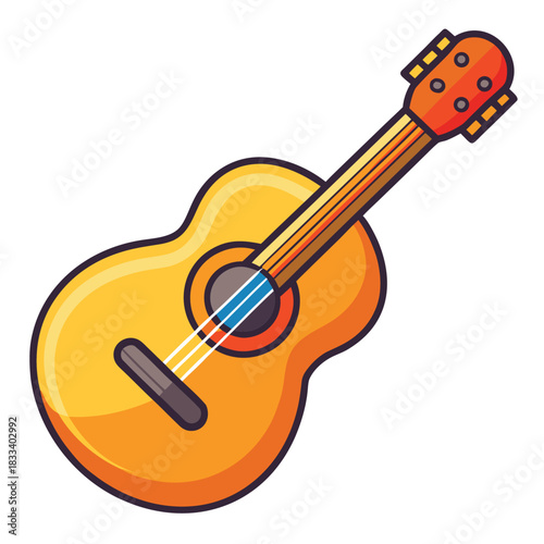 Acoustic guitar with a warm wooden finish and six strings