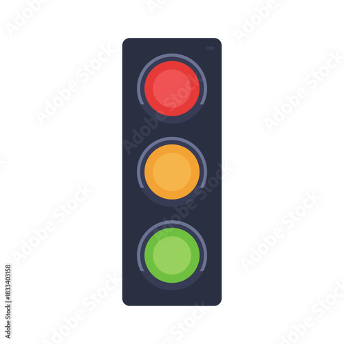 Traffic light with red, yellow and green illuminated signals, modern stoplight used for traffic control, transportation regulation and urban mobility safety flat vector illustration.