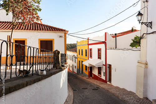 View of the old town of Silves with historic buildings, the old cathedral and the Castelo de Silves, Portimao region, Algarve Portugal