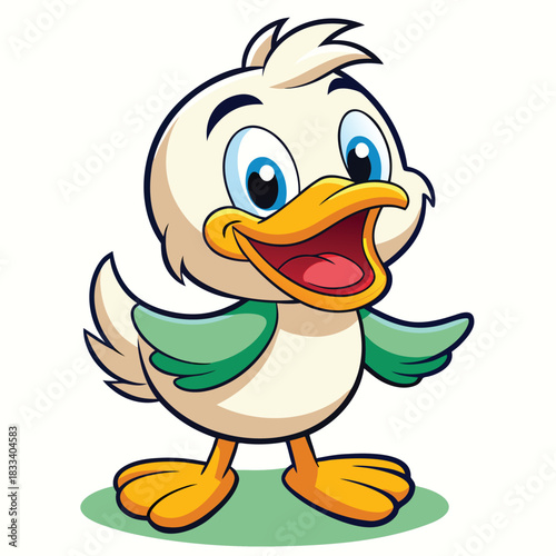 Adorable cartoon duckling with big eyes and open beak