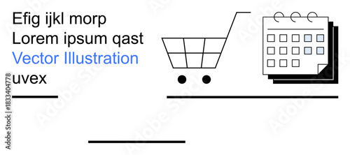 E-commerce, retail management, planning tools, online shopping, marketing strategies, scheduling systems. Minimalist shopping cart and calendar icons. E-commerce and planning tools concepts