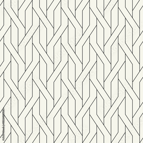 Vector seamless pattern with geometric zigzag. Endless, stylish striped print. Monochrome rhythmic background. Linear, weaved grid. Thin, interlaced swatch. Can be used as a swatch in Illustrator.