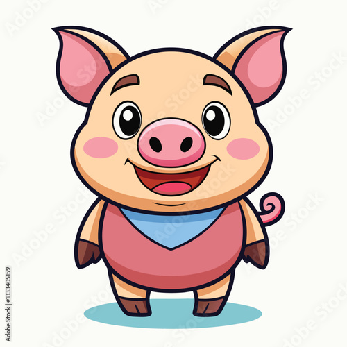 Cute cartoon pig with a big happy smile and rosy cheeks