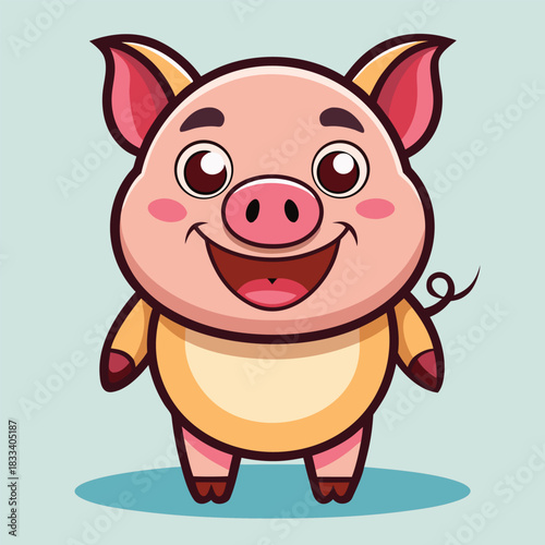 Cute cartoon pig with a big happy smile and rosy cheeks