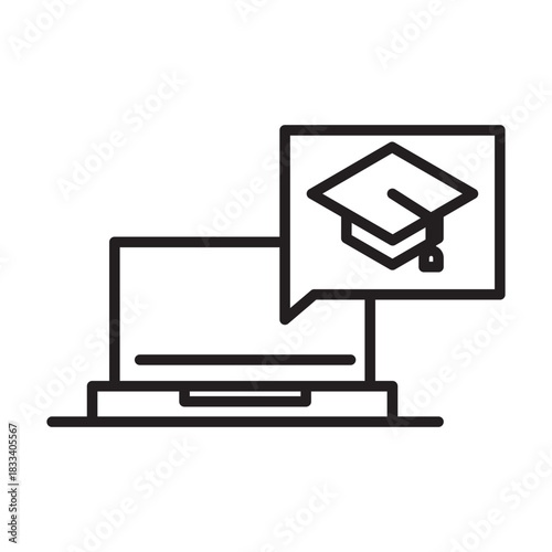 Online Education Graduation Cap on Laptop Screen for University College and Distance Learning Virtual Ceremony