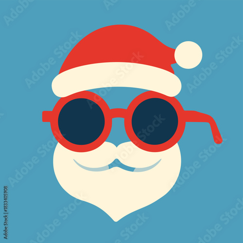 Blue-background glasses featuring Santa’s Christmas, perfect for a trendy, minimal winter holiday masquerade party with funny sunglasses for the new year