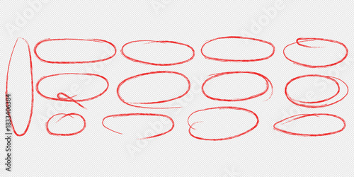 Hand drawn circle highlighter line sketch set. Vector marker circular lines, doodle round circles for message note mark design element. Pencil or pen bubble sketch