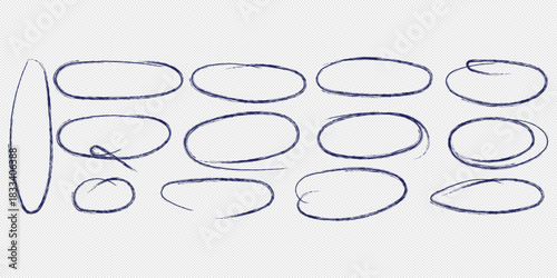 Hand drawn circle highlighter line sketch set. Vector marker circular lines, doodle round circles for message note mark design element. Pencil or pen bubble sketch