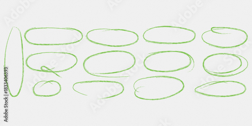 Hand drawn circle highlighter line sketch set. Vector marker circular lines, doodle round circles for message note mark design element. Pencil or pen bubble sketch