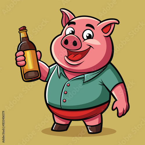 Happy cartoon boar holding a frothy beer mug
