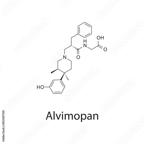 Alvimopan molecular structure, peripherally acting μ-opioid receptor antagonist drug, clean scientific vector diagram, skeletal chemical formula