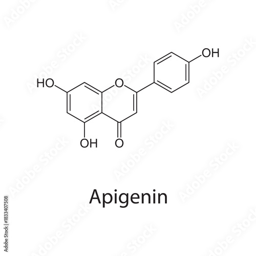 Apigenin molecular structure, flavonoid antioxidant phytochemical compound, clean scientific vector diagram, skeletal chemical formula