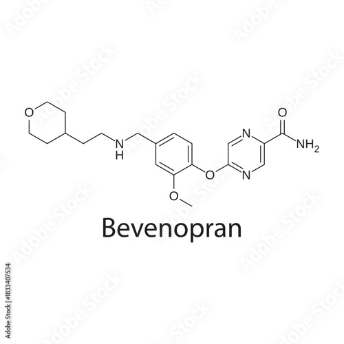 Bevenopran molecular structure, peripherally acting μ-opioid receptor antagonist drug, clean scientific vector diagram, skeletal chemical formula