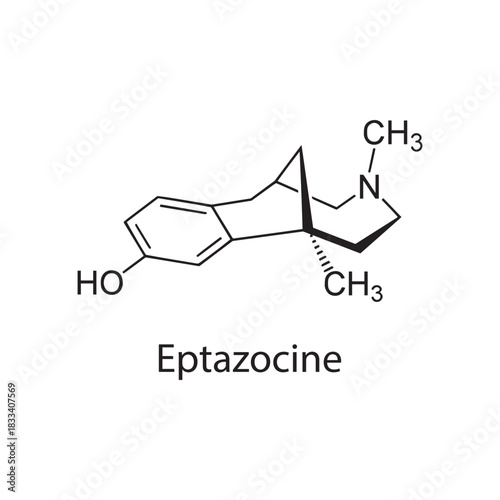 Eptazocine molecular structure, mixed opioid receptor agonist–antagonist analgesic drug, clean scientific vector diagram, skeletal chemical formula
