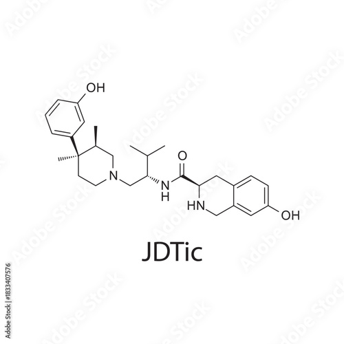 JDTic molecular structure, selective κ-opioid receptor antagonist experimental drug, clean scientific vector diagram, skeletal chemical formula