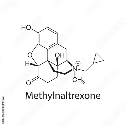 Methocinnamox molecular structure, irreversible μ-opioid receptor antagonist, clean scientific vector diagram, skeletal chemical formula