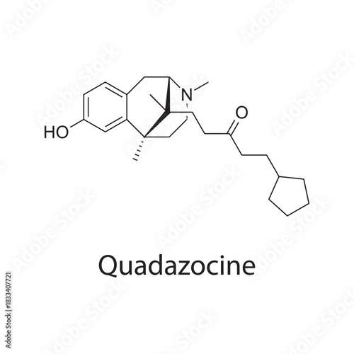 Quadazocine molecular structure, opioid receptor antagonist benzomorphan drug, clean scientific vector diagram, skeletal chemical formula