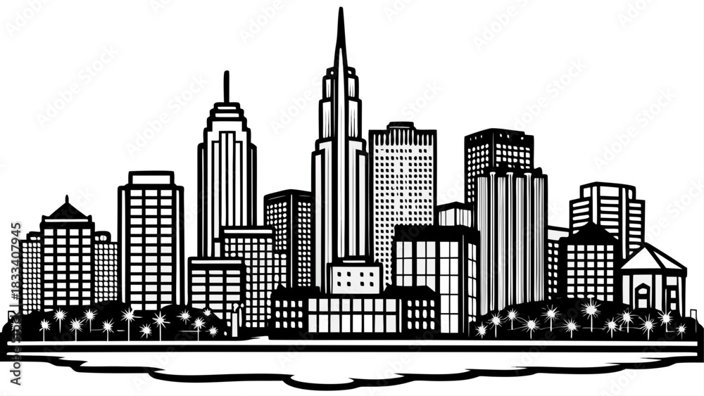 Fototapeta premium Very beautiful Nashville skyline glowing at dusk with soft, vibrant city lights, modern towers, and a calm riverfront atmosphere in a clean, non-branded stock-friendly style.