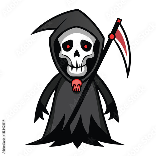 Cute cartoon grim reaper holding a scythe