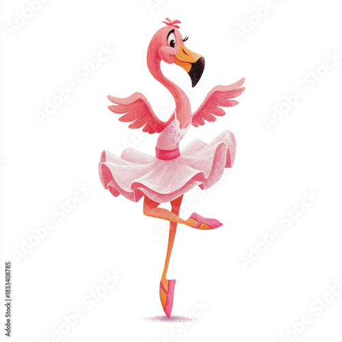A charming flamingo in a ballet costume striking a graceful pose