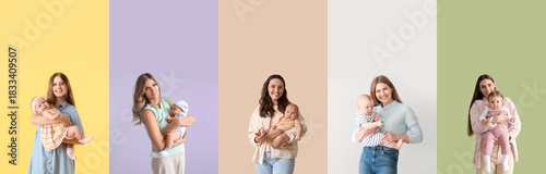Collage of happy mothers wi...