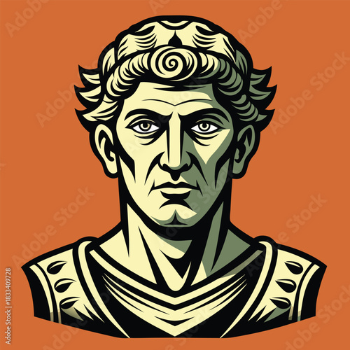 Stylized bust of a roman emperor with laurel wreath