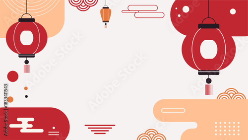 Minimalist Pastel Lanterns Floating – Chinese New Year Vector Background