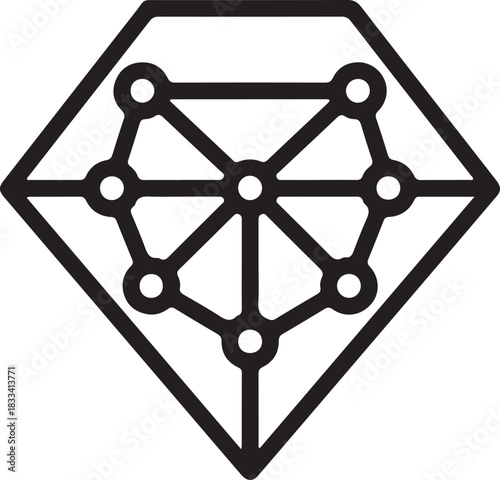Abstract diamond-shaped network structure featuring interconnected nodes and lines, symbolizing data connections, blockchain technology, and digital integrity