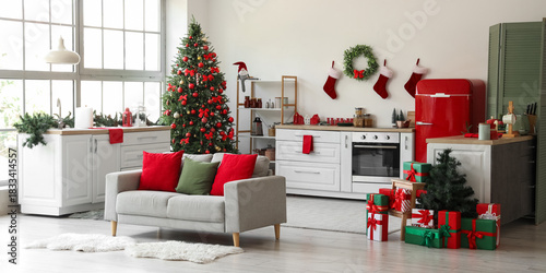 Interior of light kitchen w...