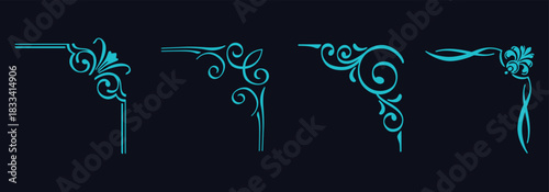 Elegant turquoise corner flourish designs for invitations and vintage themed projects, adding refined detail and a touch of classic style to your creations