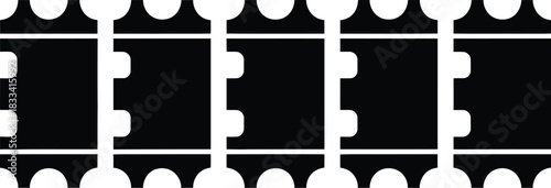 Abstract Pattern of Five Identical Rectangular Frames with Rounded Corners and Circular Elements, Suggesting Film Strips or Architectural Modules
