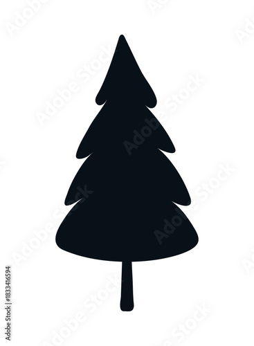 Spruce, fir tree silhouette, isolated on transparent background. Hand drawn flat vector illustration. Traditional Christmas, New Year, winter, seasonal design element, holiday clip art