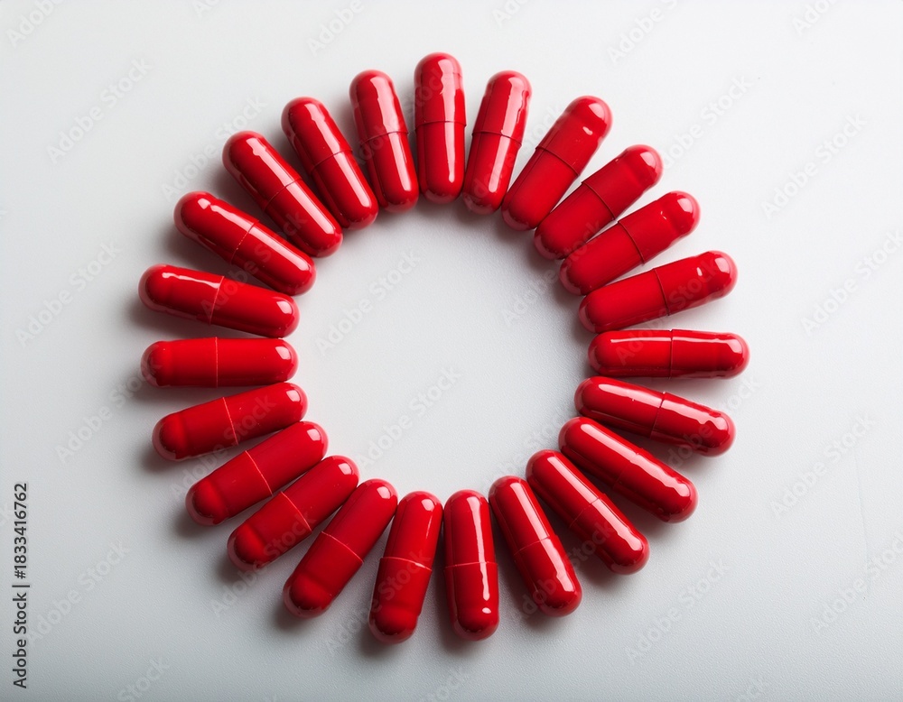 Obraz premium a ring of red pills sits atop a white background with an empty center