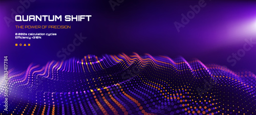 Purple and orange digital wave pattern creating a modern tech background. Concept of quantum shift and power of precision for innovative technology.