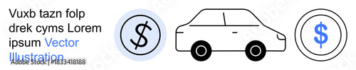 Transportation, finance, budgeting, car services, money management, auto expenses. Minimalist icons including a car and dollar signs. Transportation and finance concept