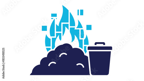 Digital data stream emanating from waste symbolizing data overload or recycling concepts