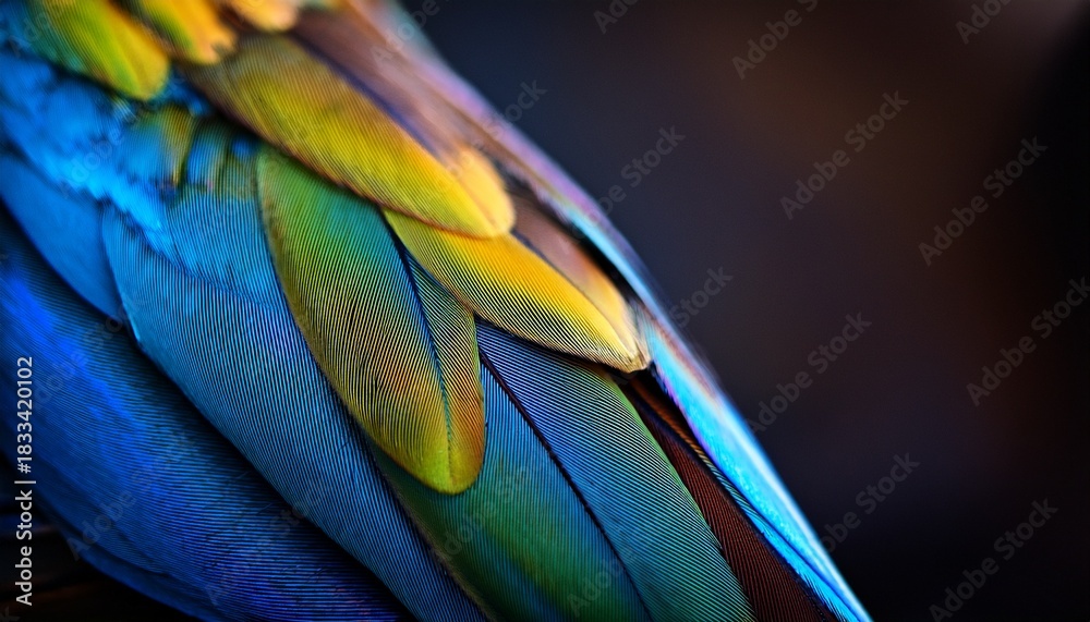 Obraz premium bird closefocus macro capturing feather textures and vibrant details focus cover all object deep depth of field no blur photo not dark everything is clear copy space