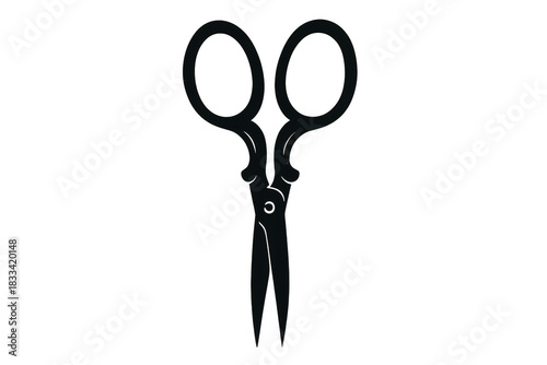 Vintage ornamental scissors silhouette, black antique sewing tool for tailoring, embroidery, and craft projects, transparent background