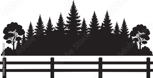 Rural Countryside Horizon Silhouettes with Wooden Fence Running in Front of Distant Treeline