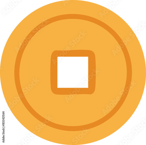 Tableau sur toile A flat-style golden coin with a square hole in the center, resembling a traditional Chinese lucky coin