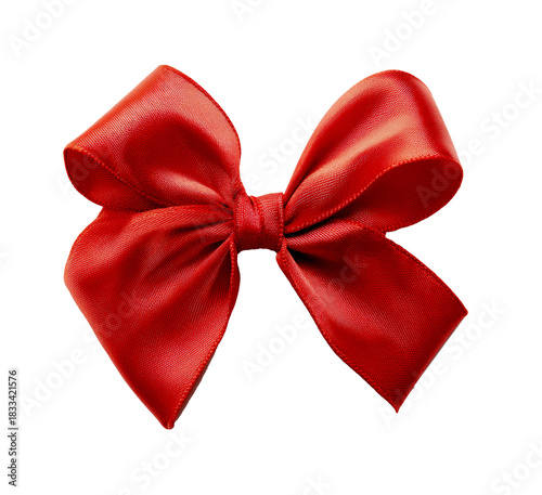 Elegant red satin bow on white background for gift decoration and craft design isolated on transparent background