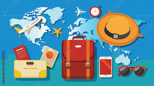 travel icons, symbolizing the excitement of exploring different countries around the world..eps